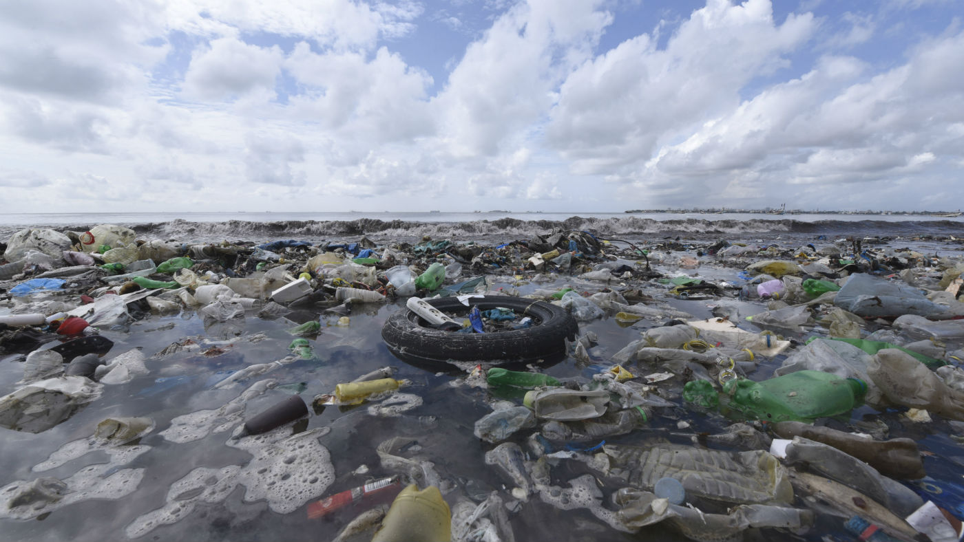 Plastic pollution in a river