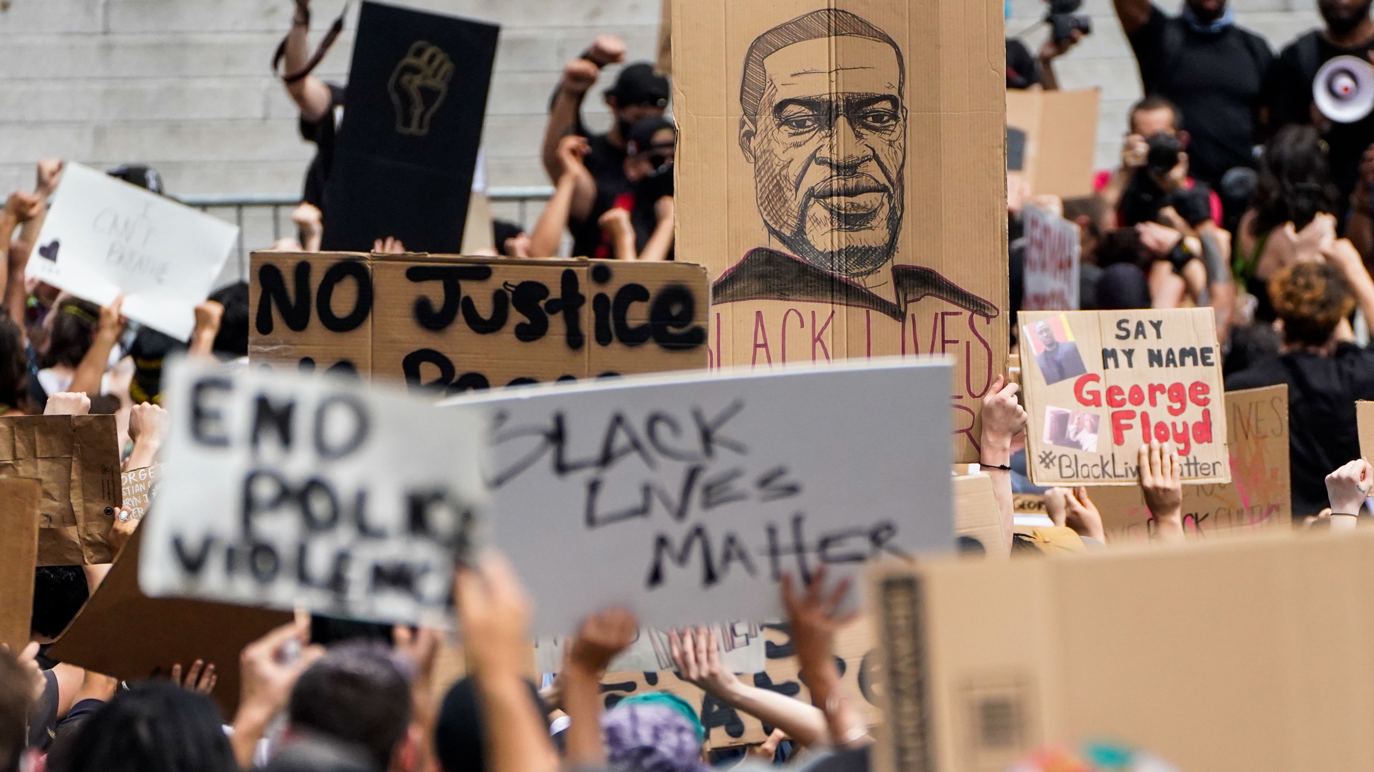 A BLM protest in Los Angeles following the death of George Floyd