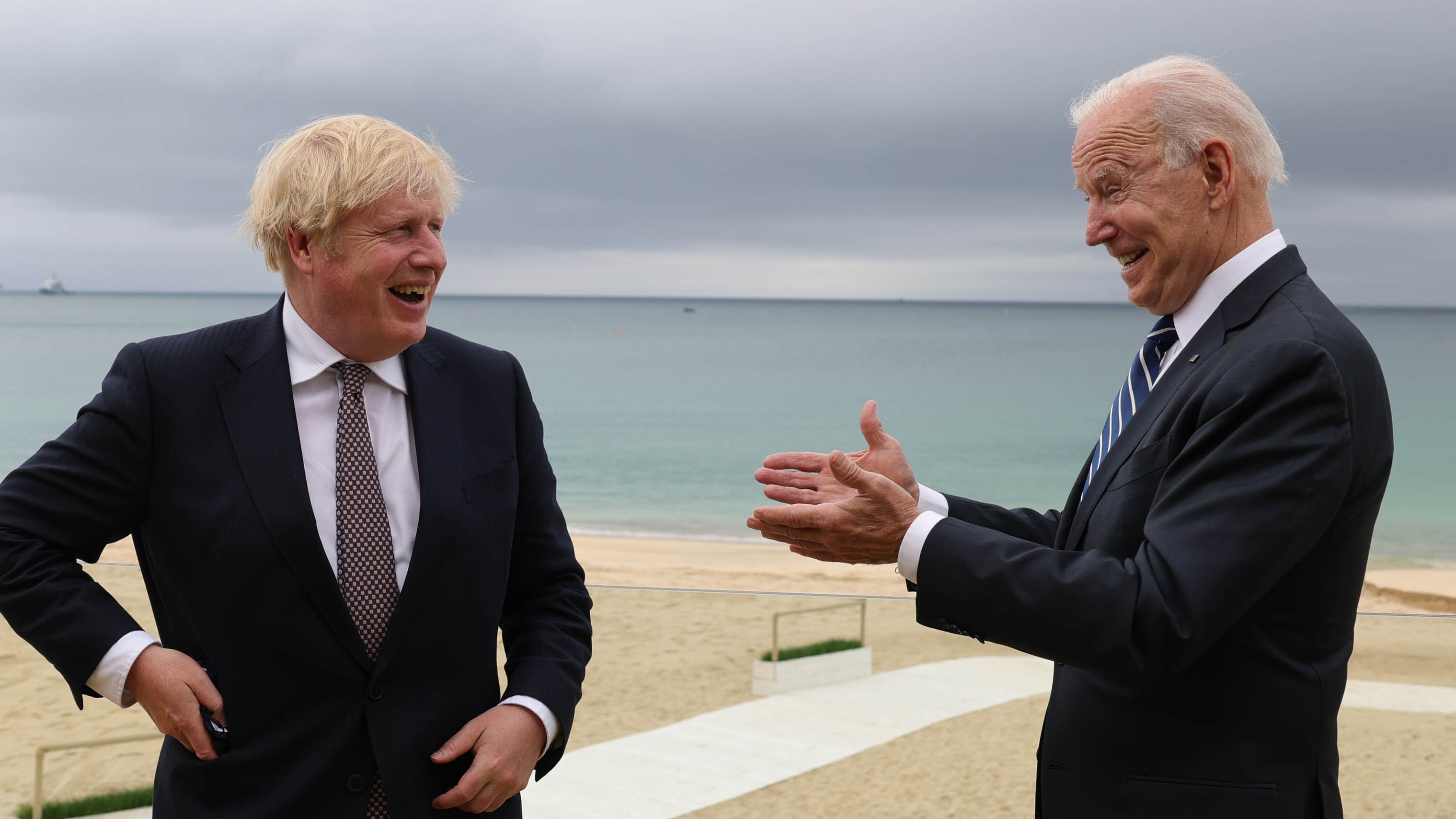 Boris Johnson and Joe Biden on the seafront in Cornwall