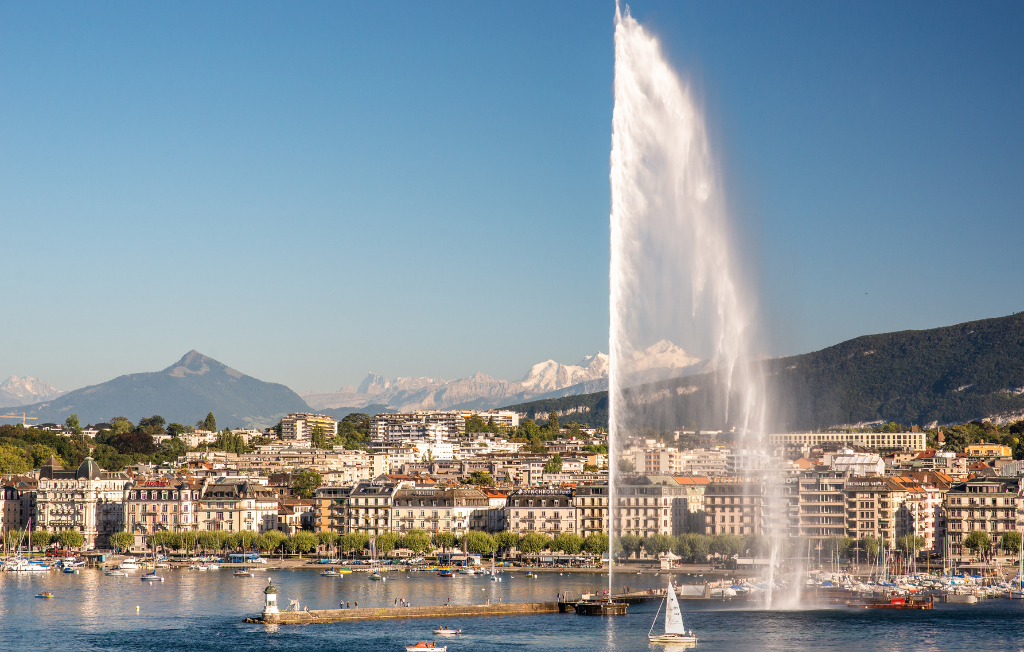The Jet d’Eau water fountain in Geneva