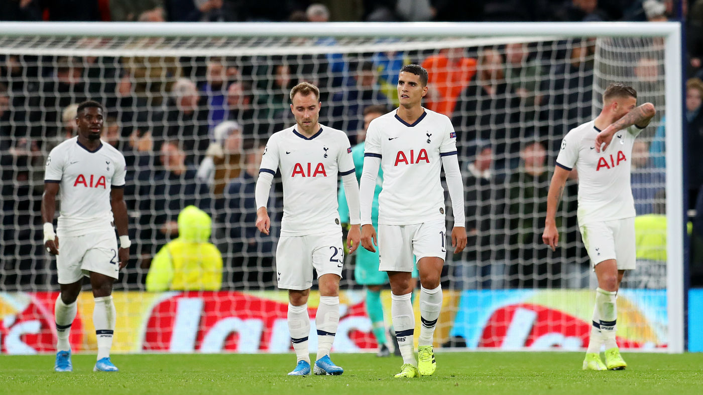 Tottenham players react after Bayern Munich score in the 7-2 Champions League rout 