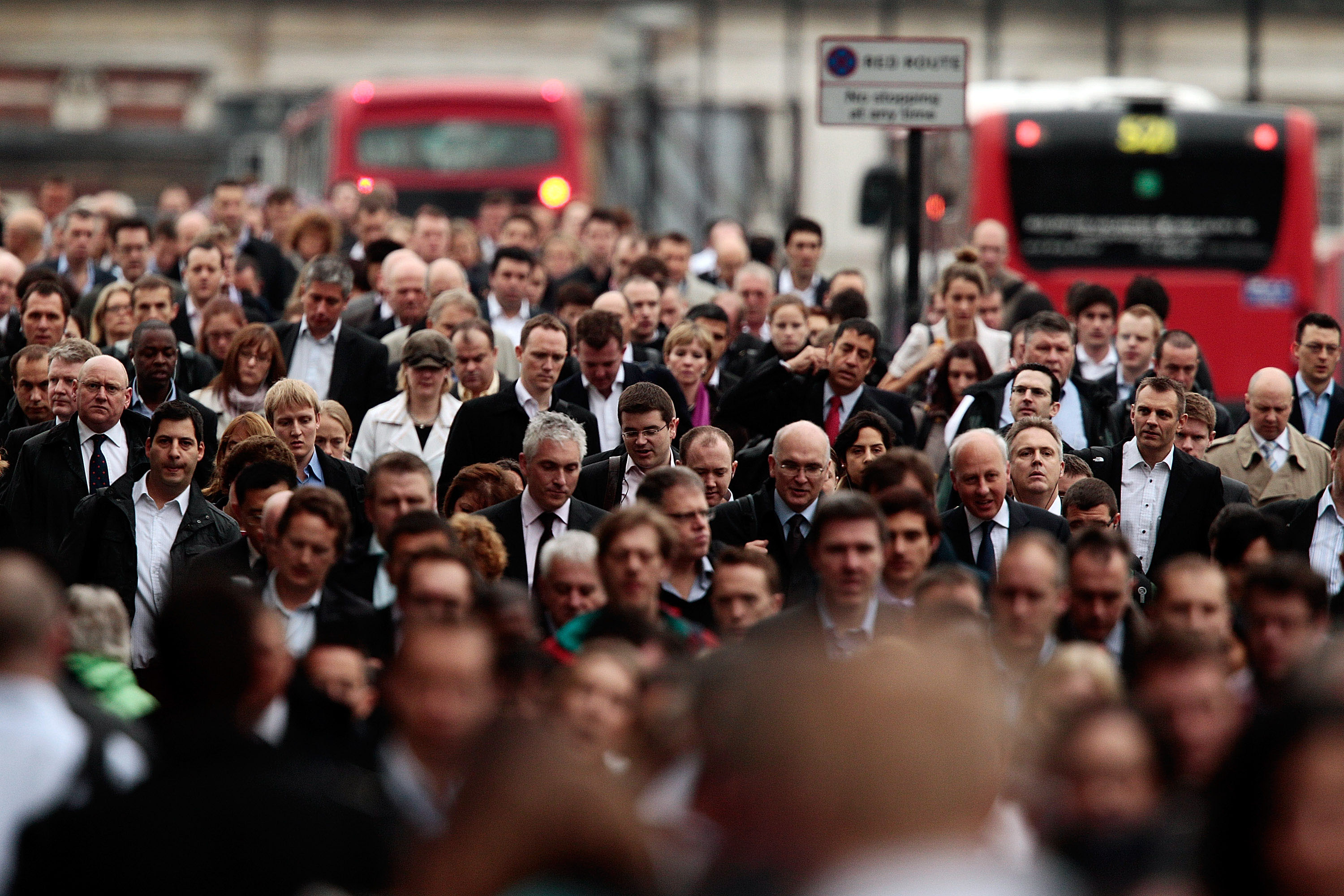 A crowded London street. 