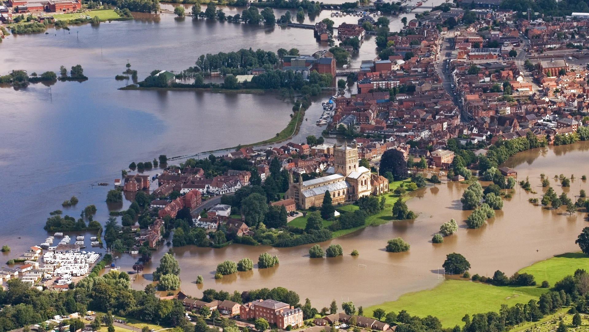 Tewkesbury in Gloucestershire flooded in 2007