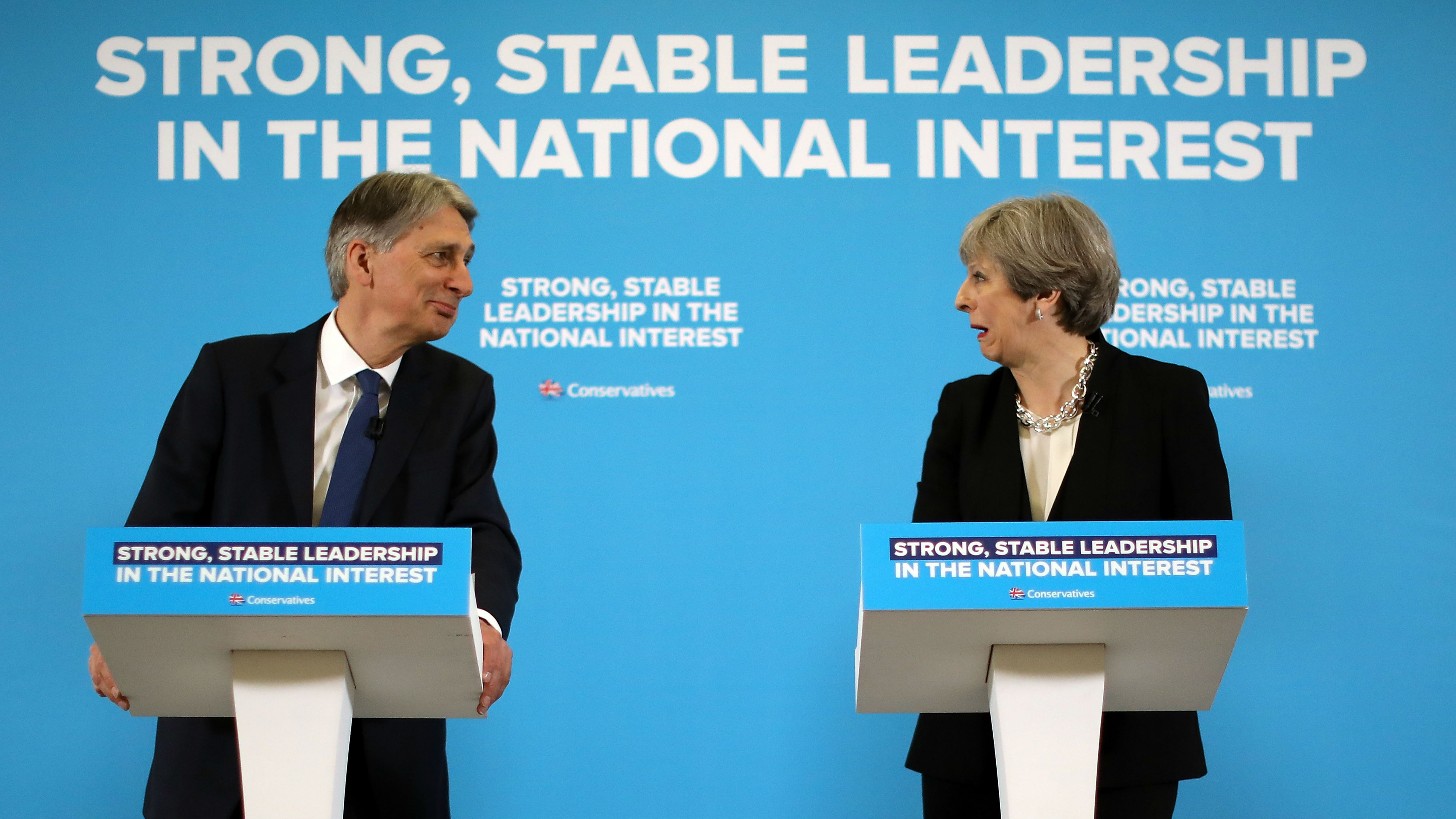 May and Hammond, Tory press conference