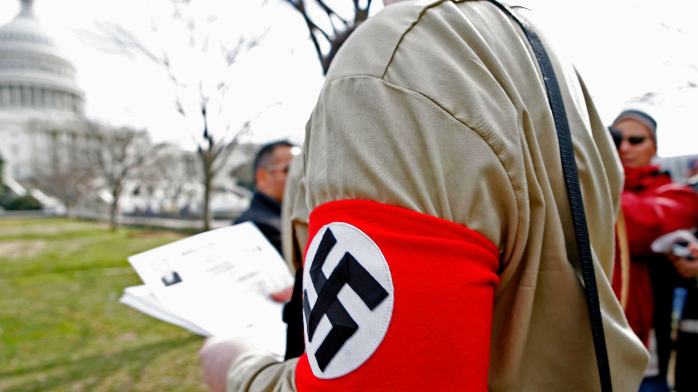 A member of the American Nazi Party outside Congress
