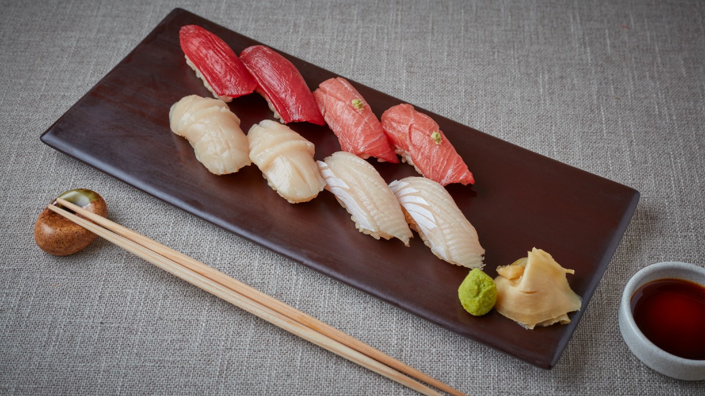 A selection from the nigiri menu, served with ginger, wasabi and soy sauce