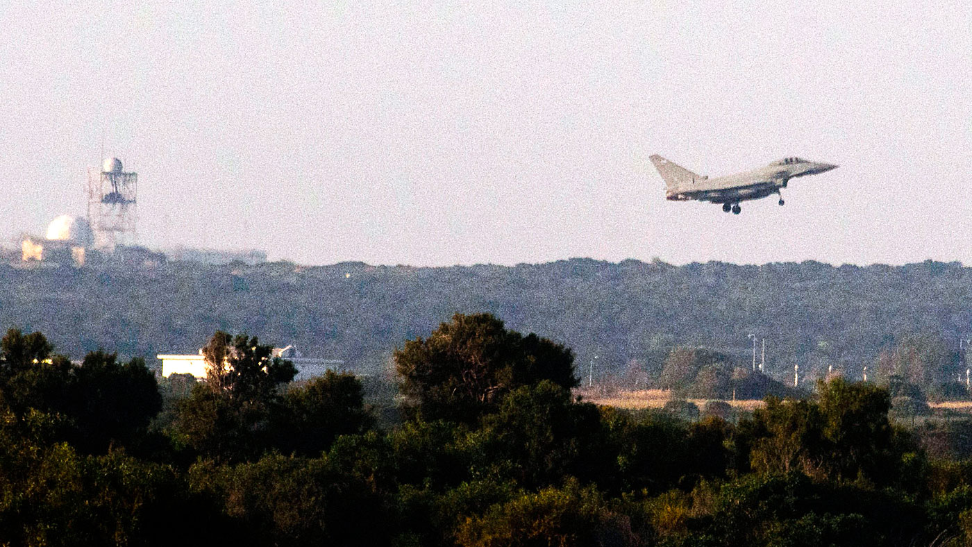 An RAF jet returns to Akrotiri, near Cyprus, following overnight raids on Syria