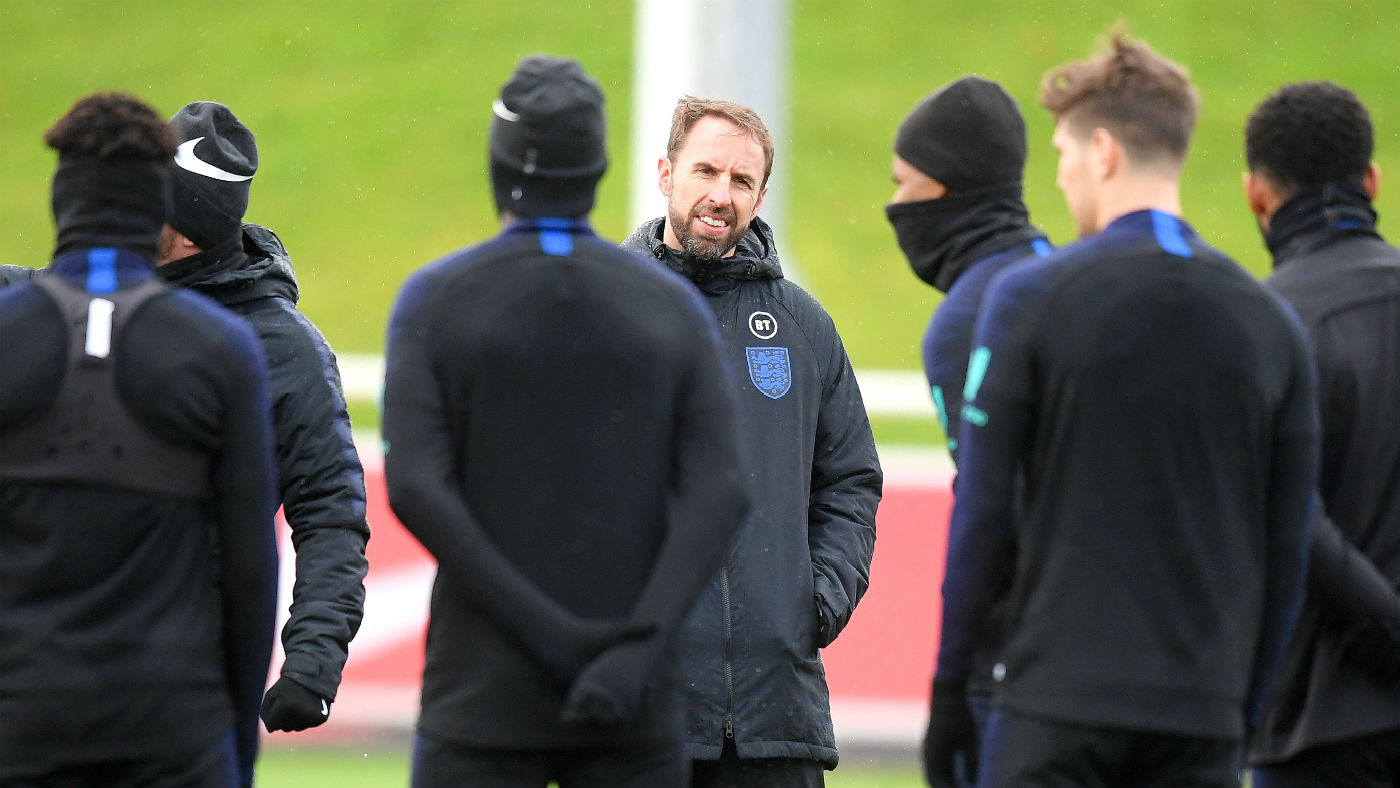England head coach Gareth Southgate oversees training at St George’s Park 