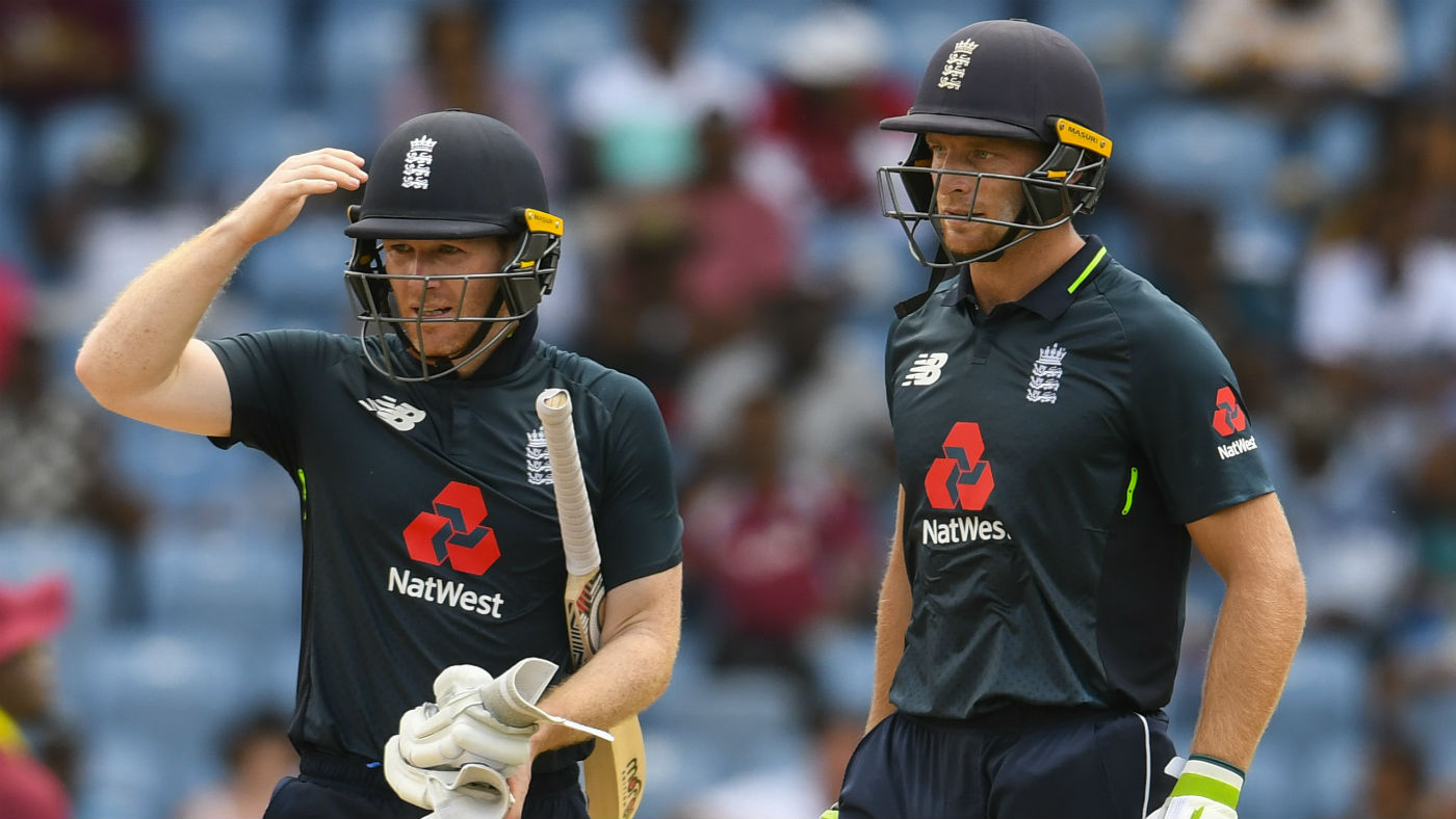 England one-day captain Eoin Morgan (left) and Jos Buttler bat against the West Indies