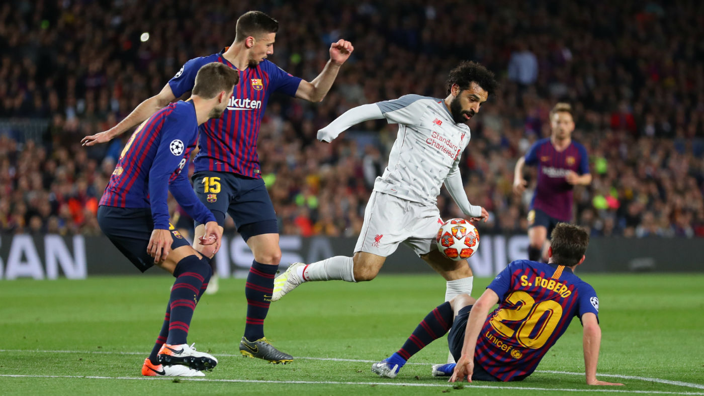 Liverpool striker Mohamed Salah in action against Barcelona in the Champions League