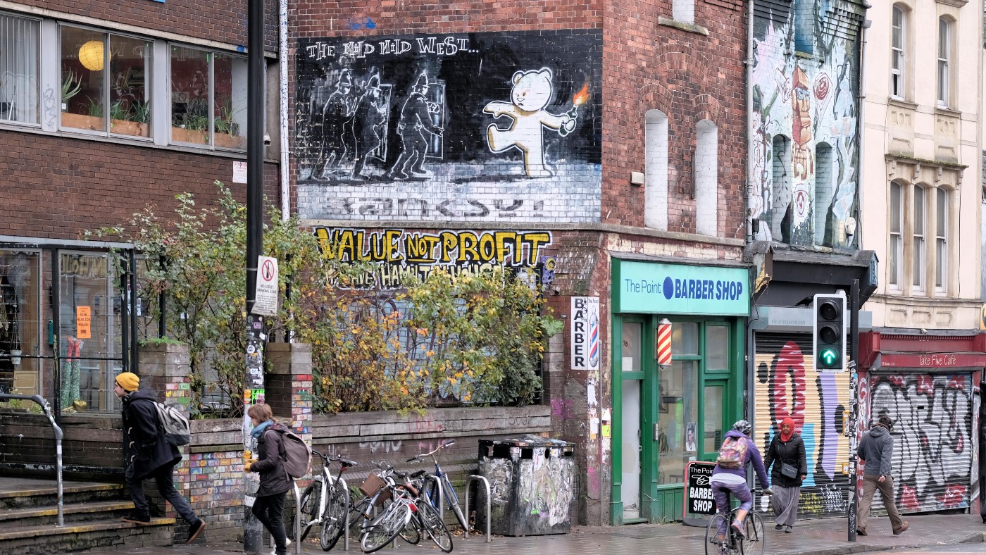 Banksy’s artwork ‘The Mild Mild West’ in Stokes Croft, Bristol  