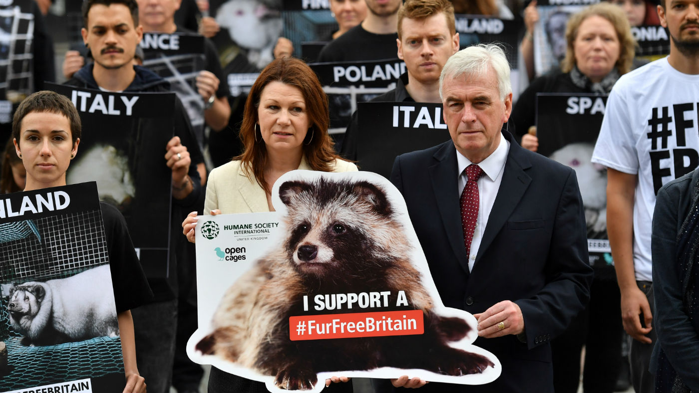 Shadow chancellor John McDonnell joins anti-fur protesters outside Parliament last month