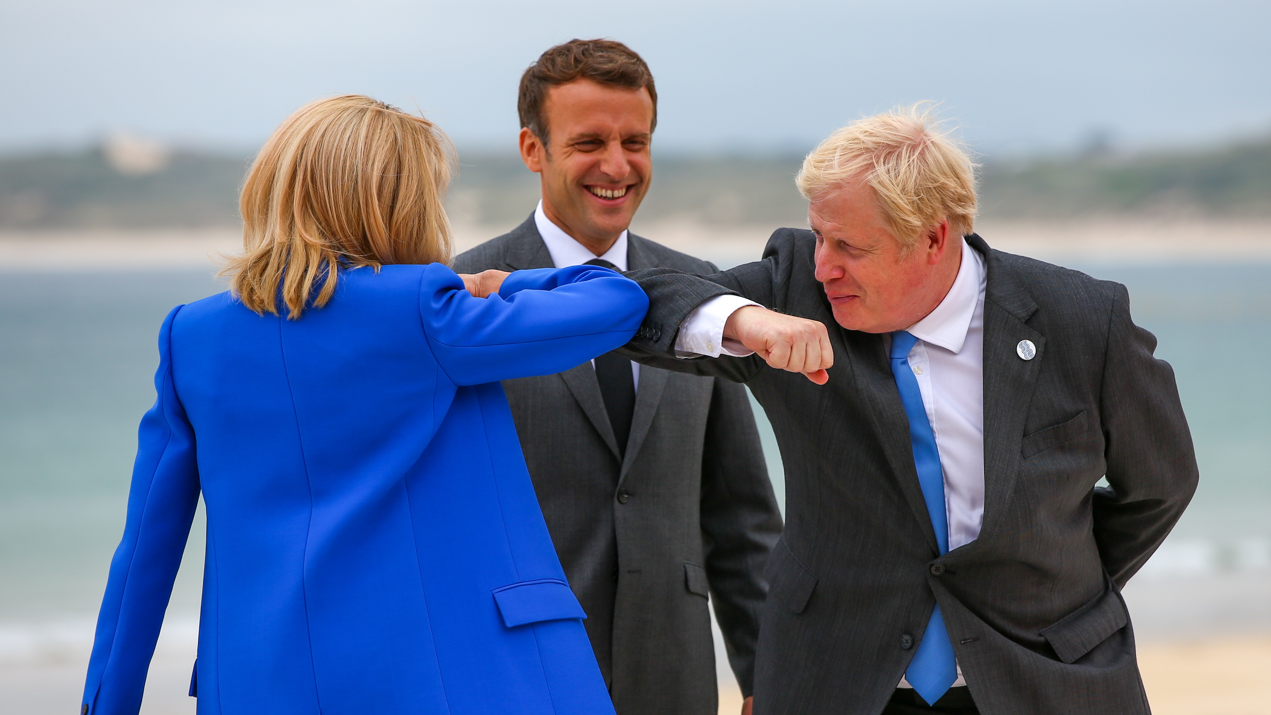 Boris Johnson, Emmanuel Macron and Brigitte Macron