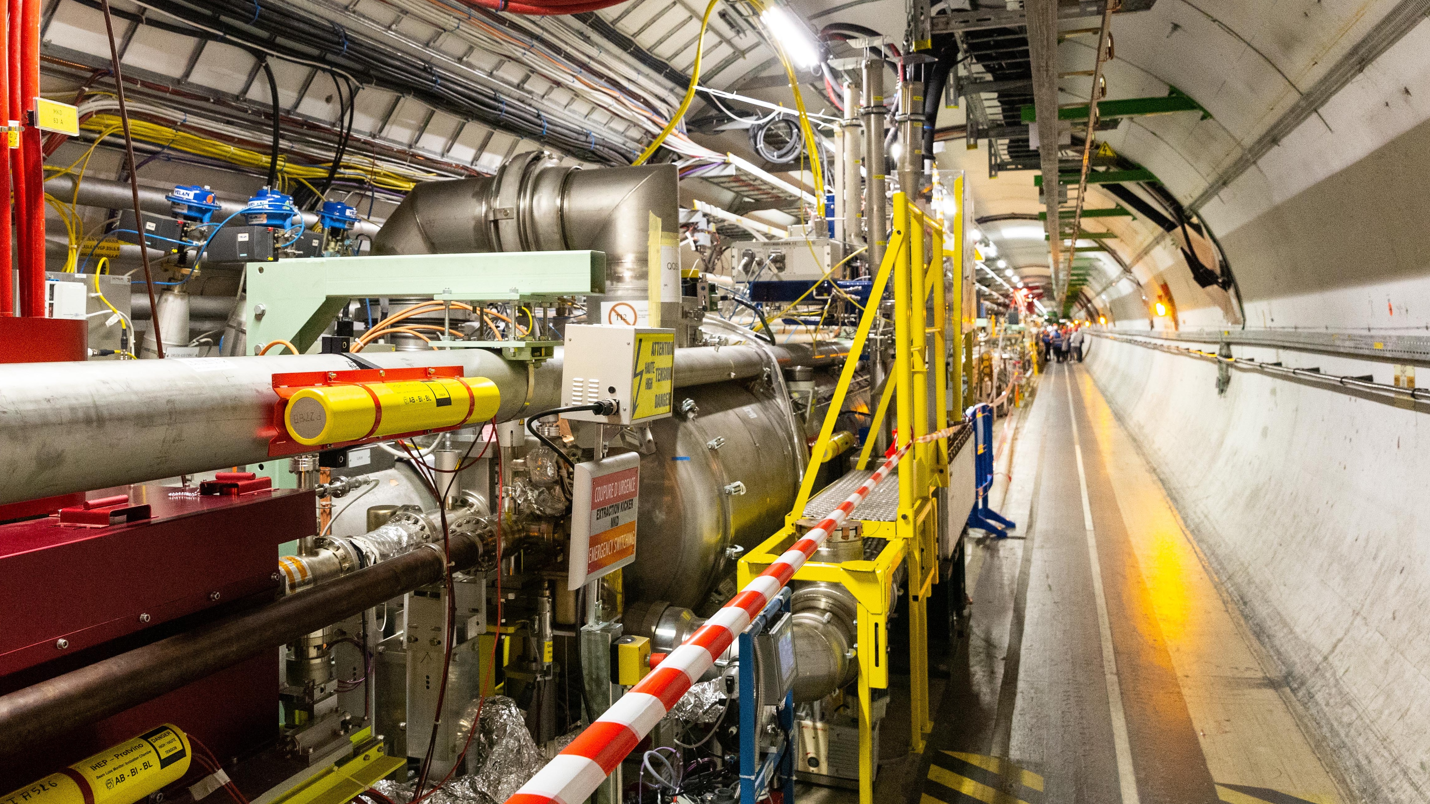 Inside the Large Hadron Collider, a particle accelerator in Meyrin, Switzerland