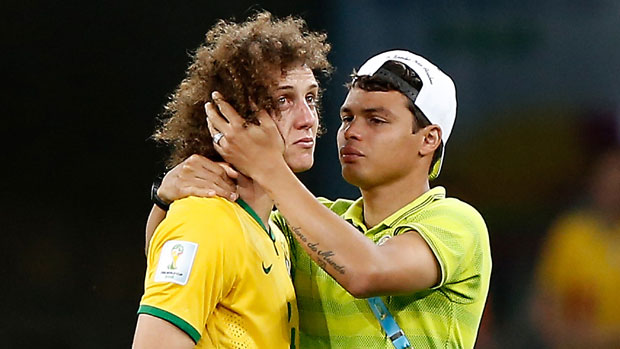 Thiago Silva comforts David Luiz after Brazil&#039;s 7-1 semi-final loss 
