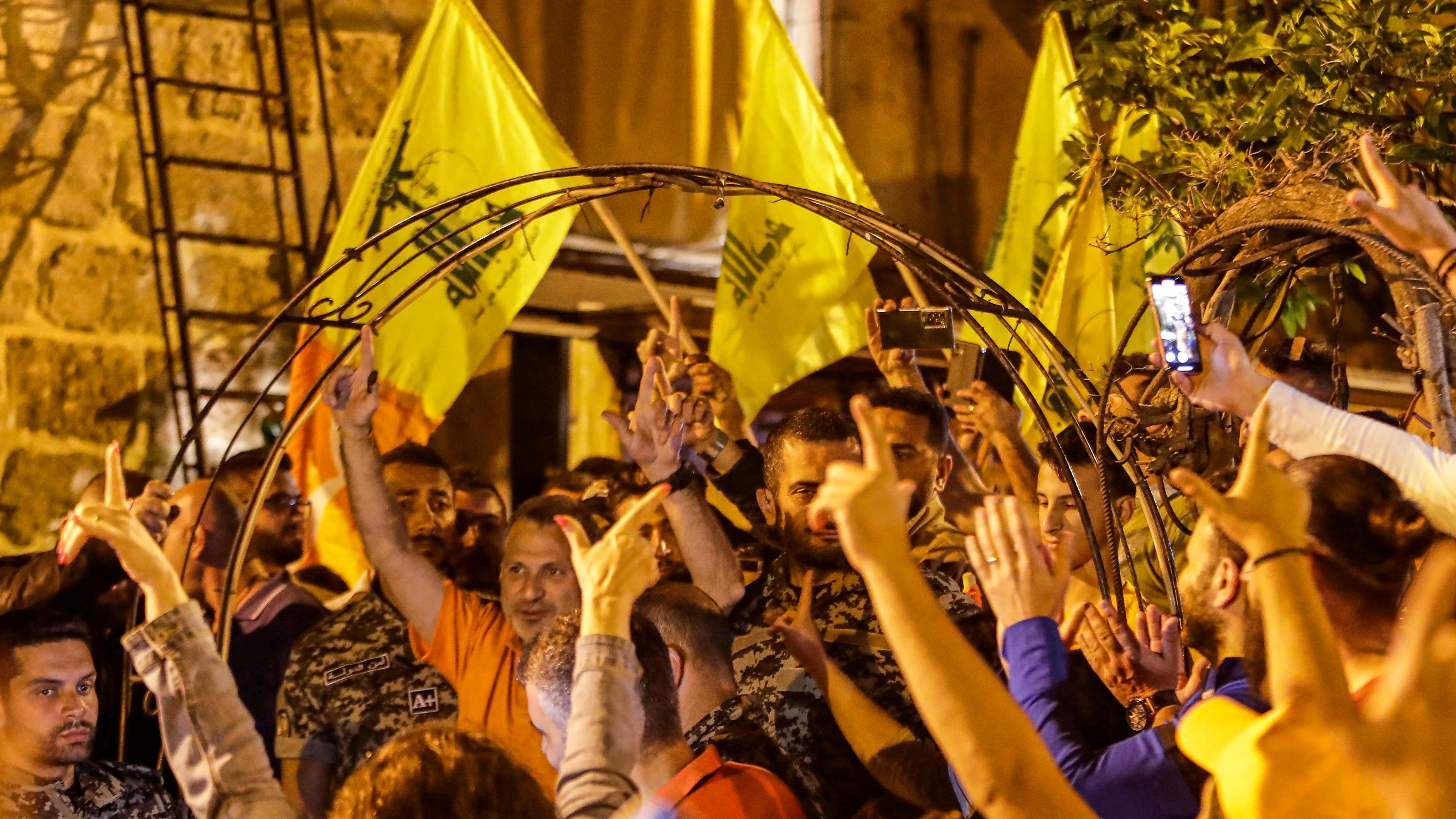 Hezbollah supporters on the streets of Batroun in northern Lebanon