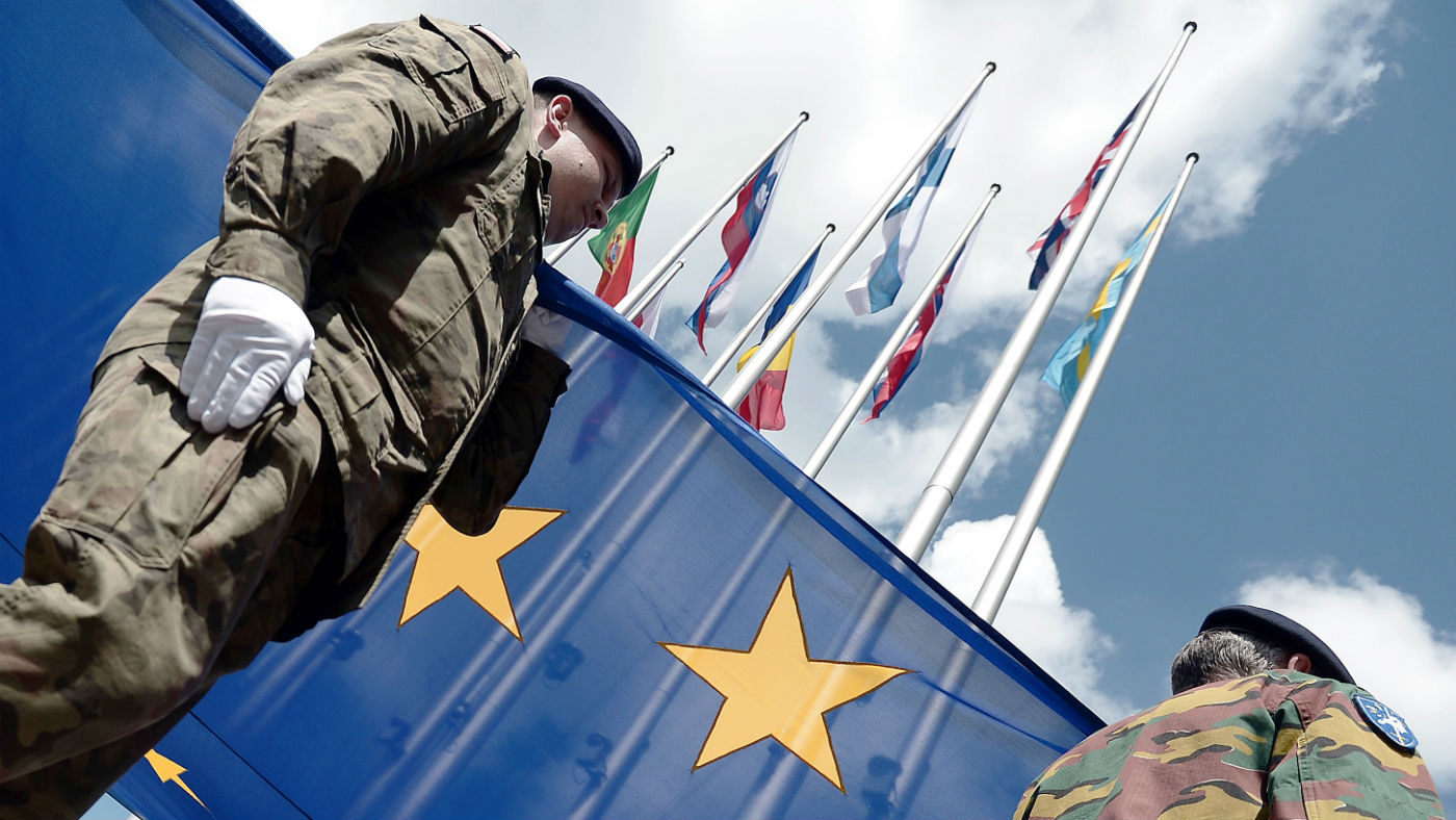 Troops outside the EU parliament in Strasbourg