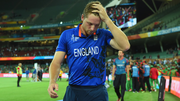 England vice captain Jos Buttler looks dejected as he leaves the field