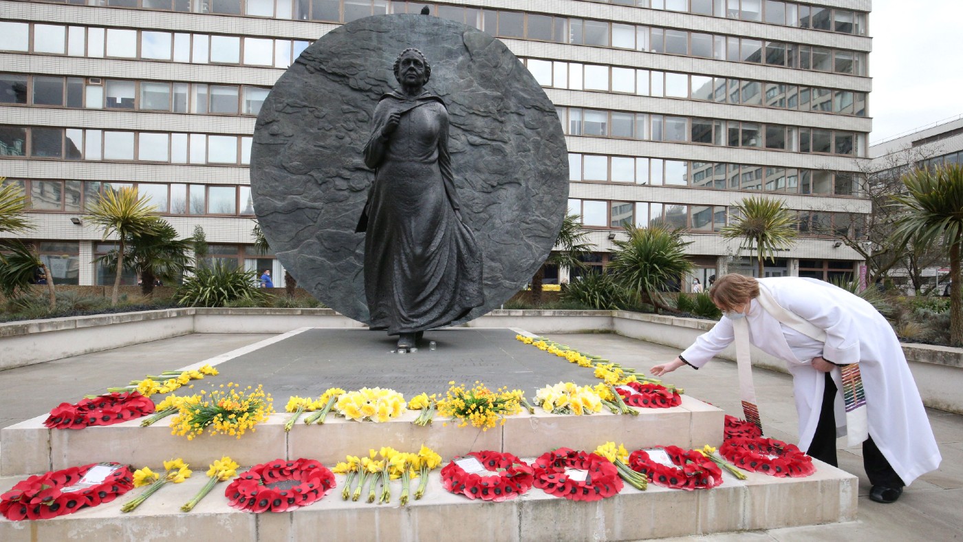 Flowers are placed near the statue of Crimean War nurse Mary Seacole