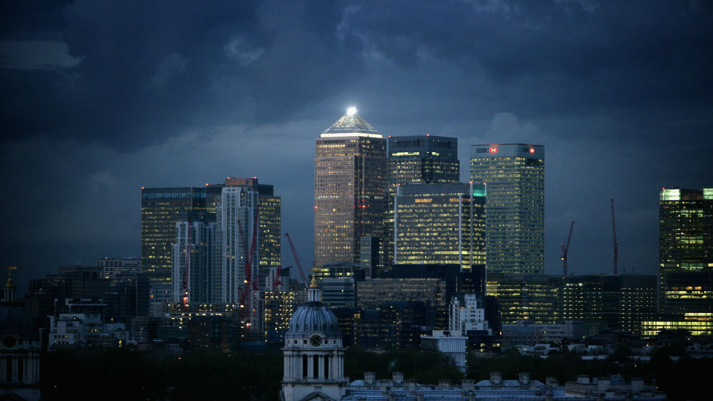 Storm clouds gather over the City of London