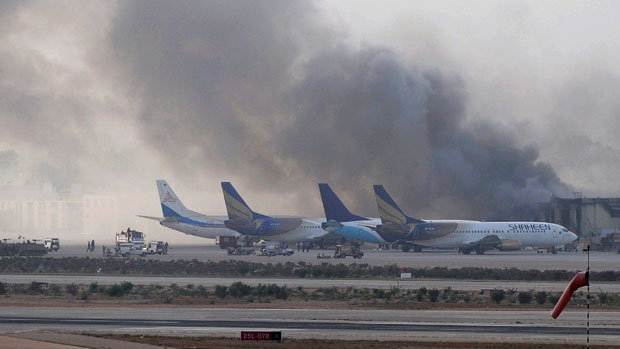 Smoke rising from Karachi airport