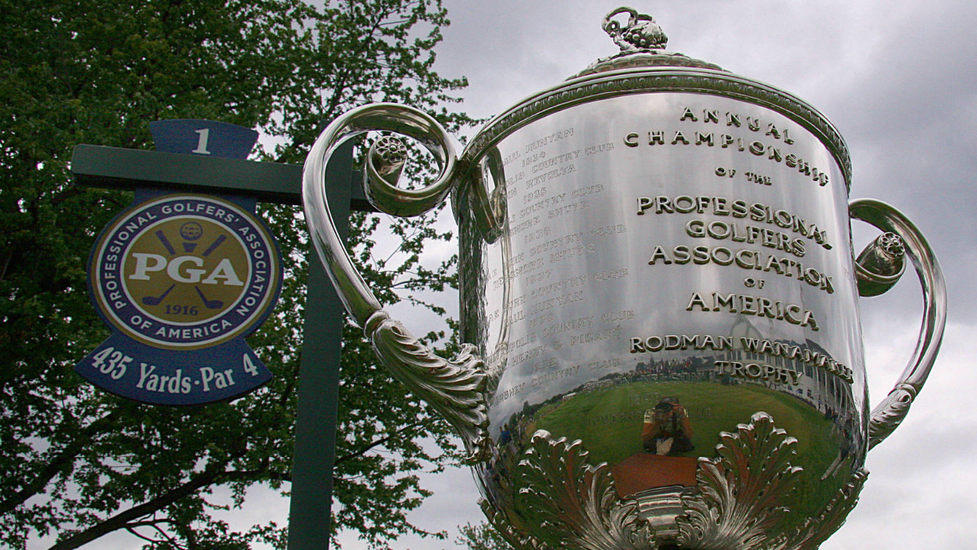 The winner of the US PGA Championship lifts the Wanamaker Trophy