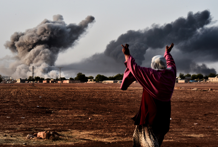 Smoke rises from Kobane