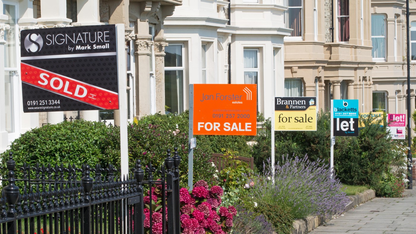 Property for sale signs in Tynemouth, North Tyneside, England 