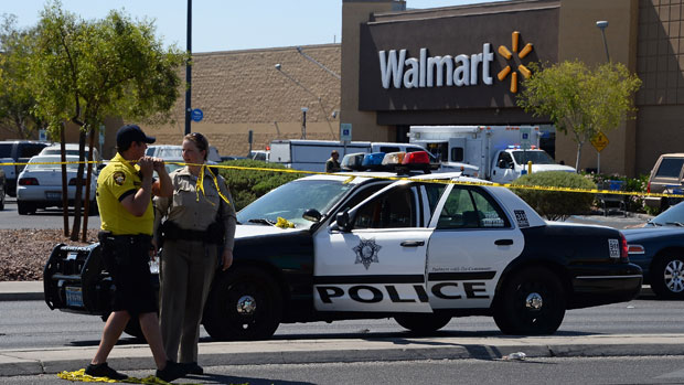 Las Vegas PD cordon-off the Wal-Mart crime scene