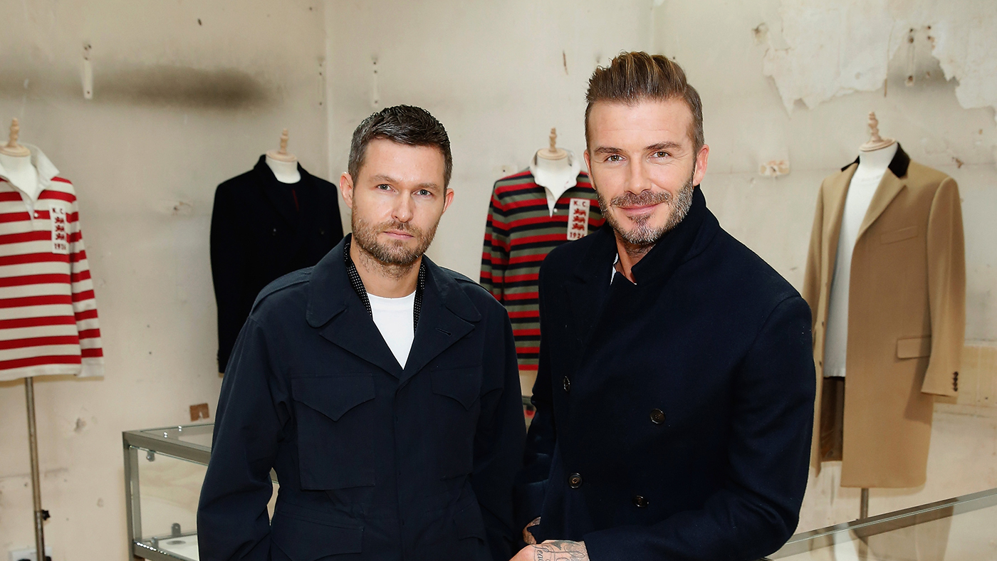 LONDON, ENGLAND - SEPTEMBER 17:(L-R) Creative Director Daniel Kearns in partnership with David Beckham presents the relaunch of Kent &amp; Curwen at Kent &amp; Curwen, Mayfair on September 17, 2016 i