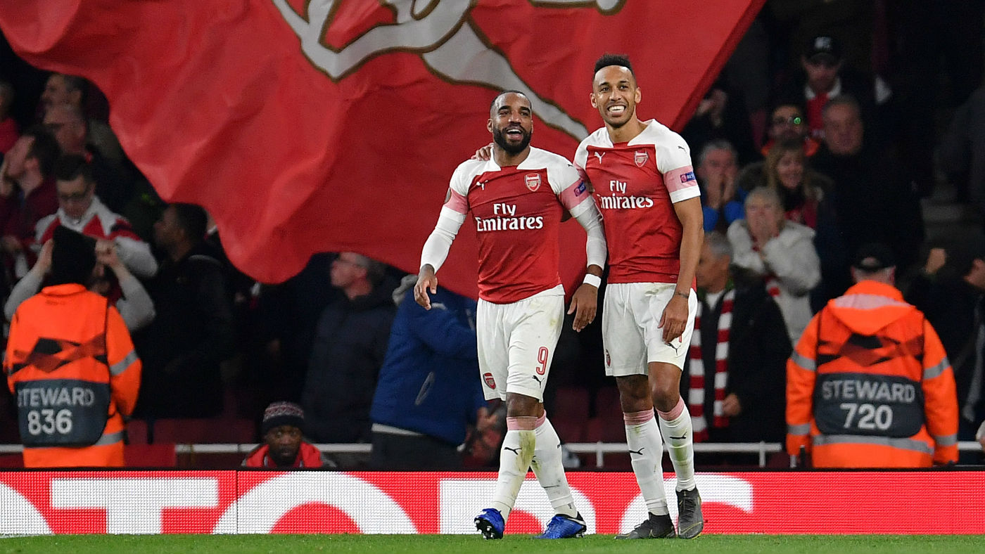 Arsenal strikers Alexandre Lacazette and Pierre-Emerick Aubameyang  