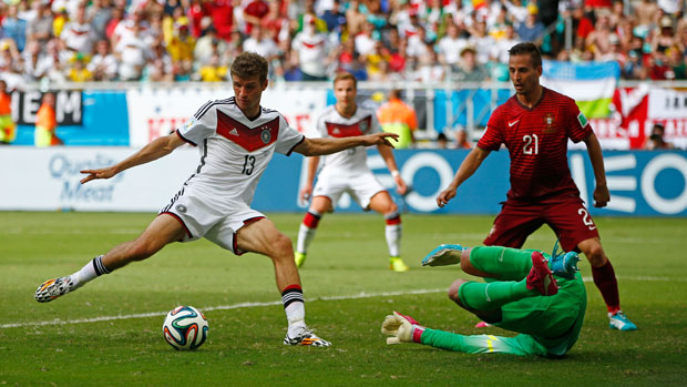 Thomas Muller scores against Portugal