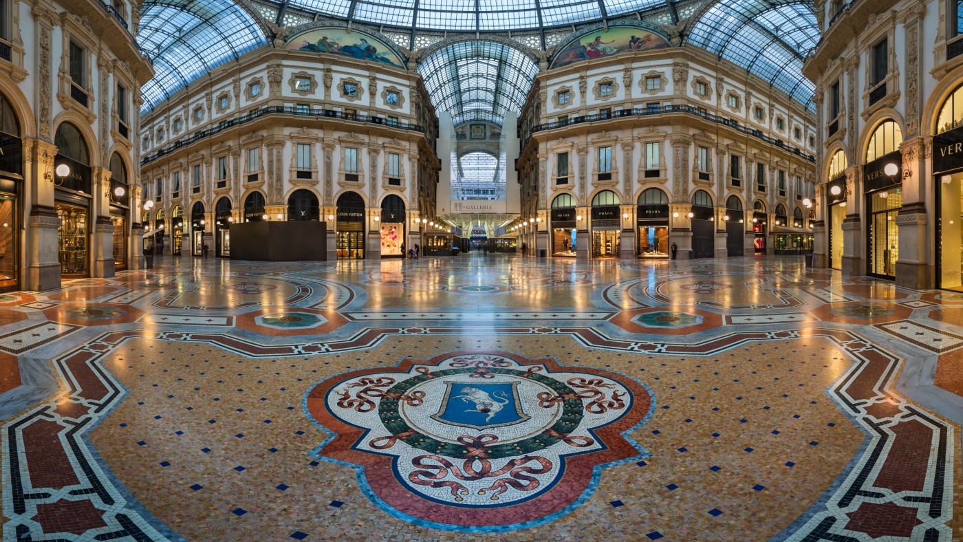 The bull mosaic in Galleria Vittorio Emanuele II in Milan