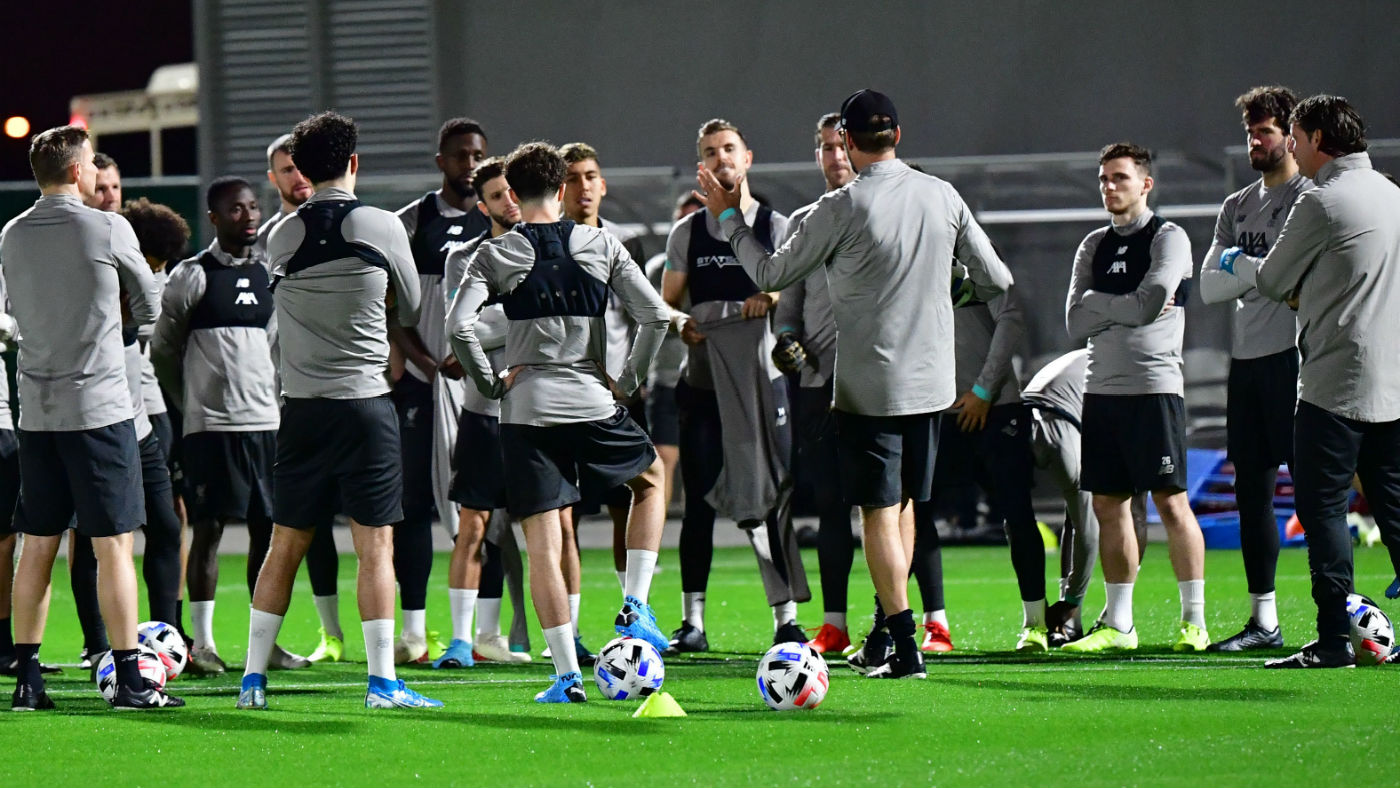 Liverpool players take part in training ahead of their Club World Cup semi-final in Qatar 