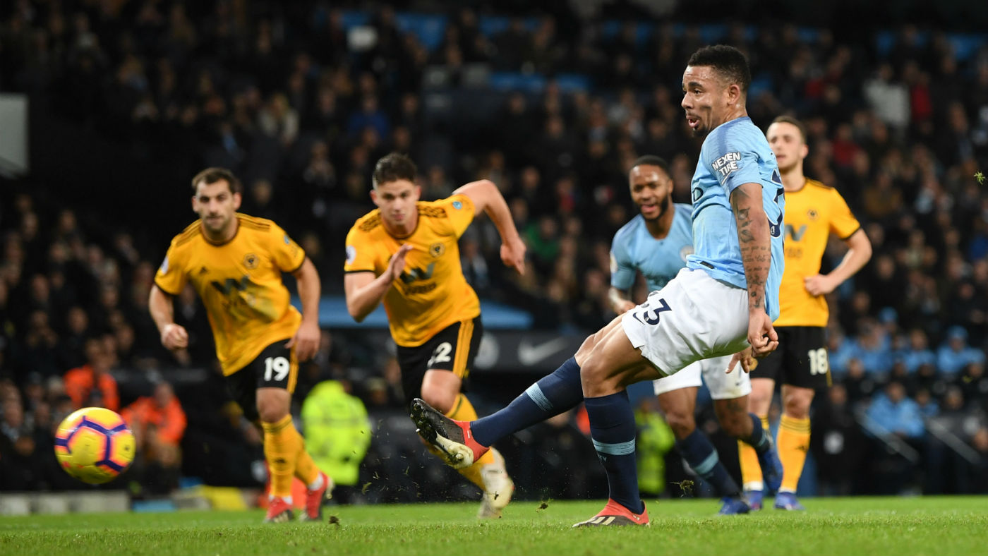 Manchester City striker Gabriel Jesus scored twice in the 3-0 victory against Wolves