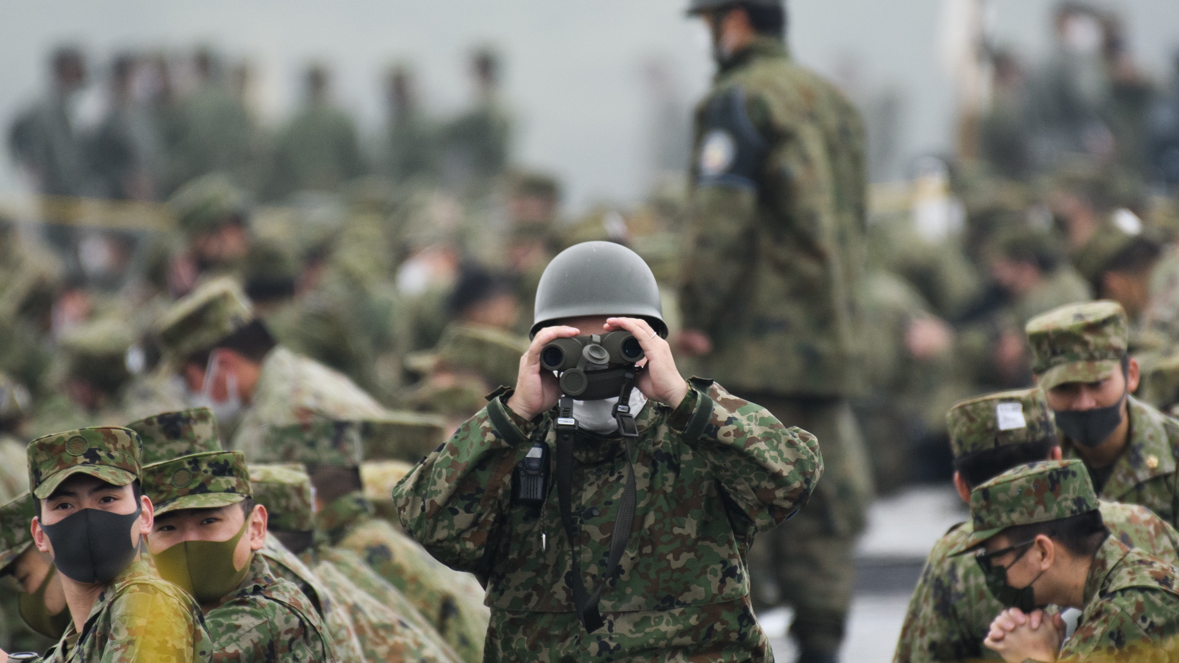 The Japanese Self Defence Force during live fire exercises