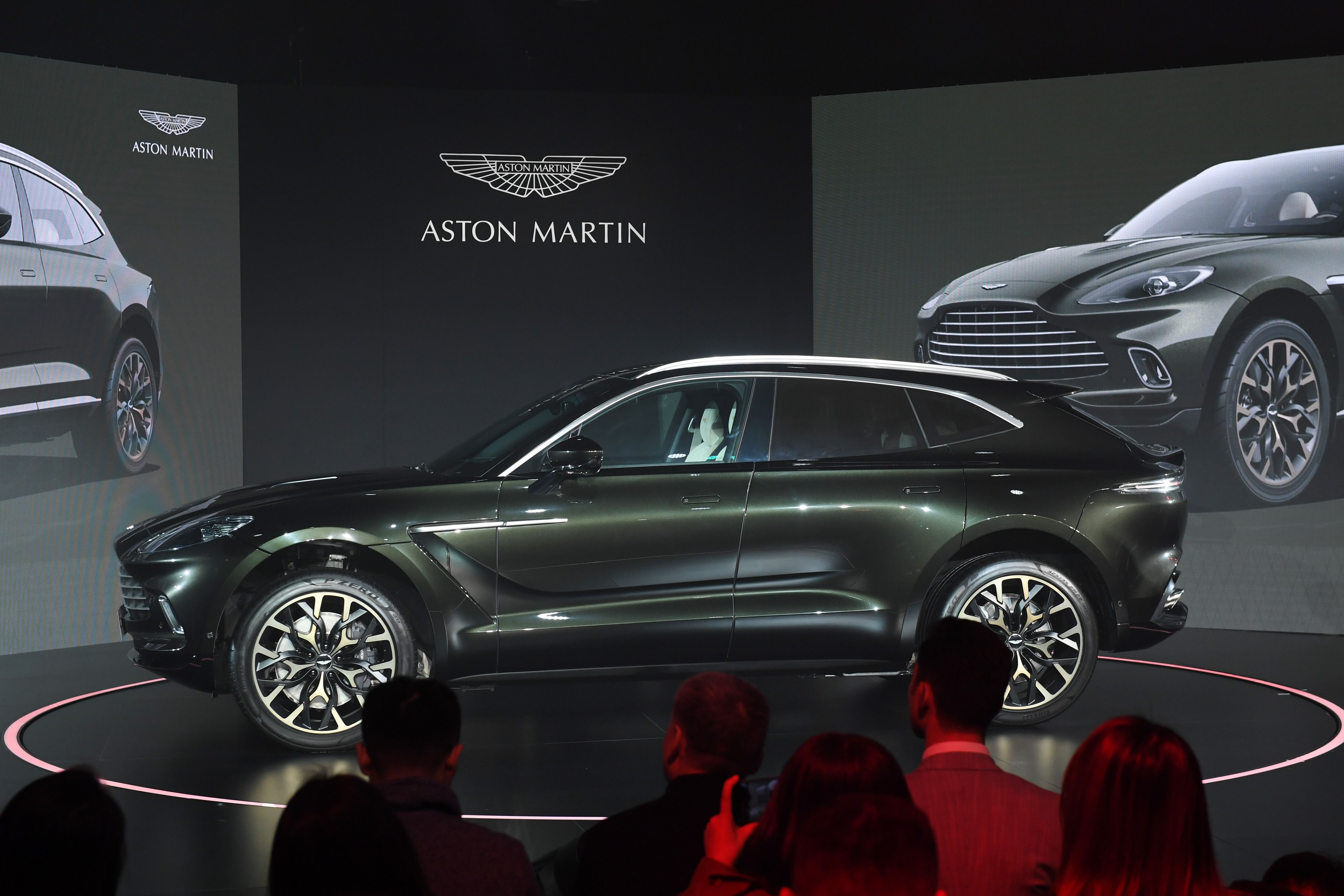 Aston Martin&#039;s DBX SUV is seen at its world premiere in Beijing on November 20, 2019. - Aston Martin launched its first ever SUV in the Chinese capital on November 20. (Photo by GREG BAKER / 