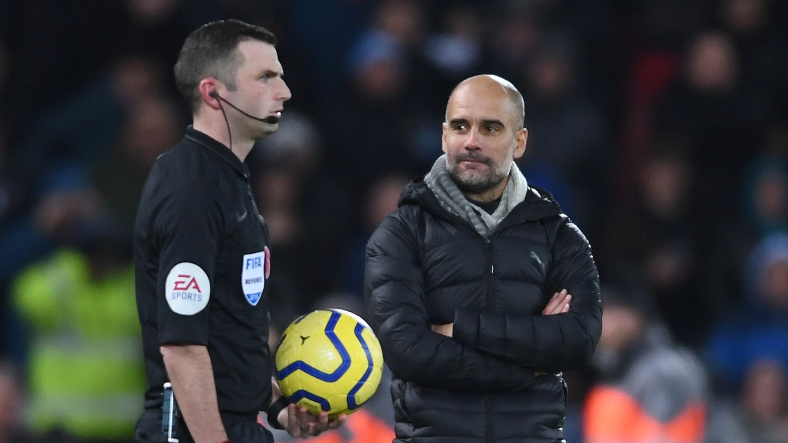 Man City boss Pep Guardiola confronted referee Michael Oliver after defeat at Liverpool