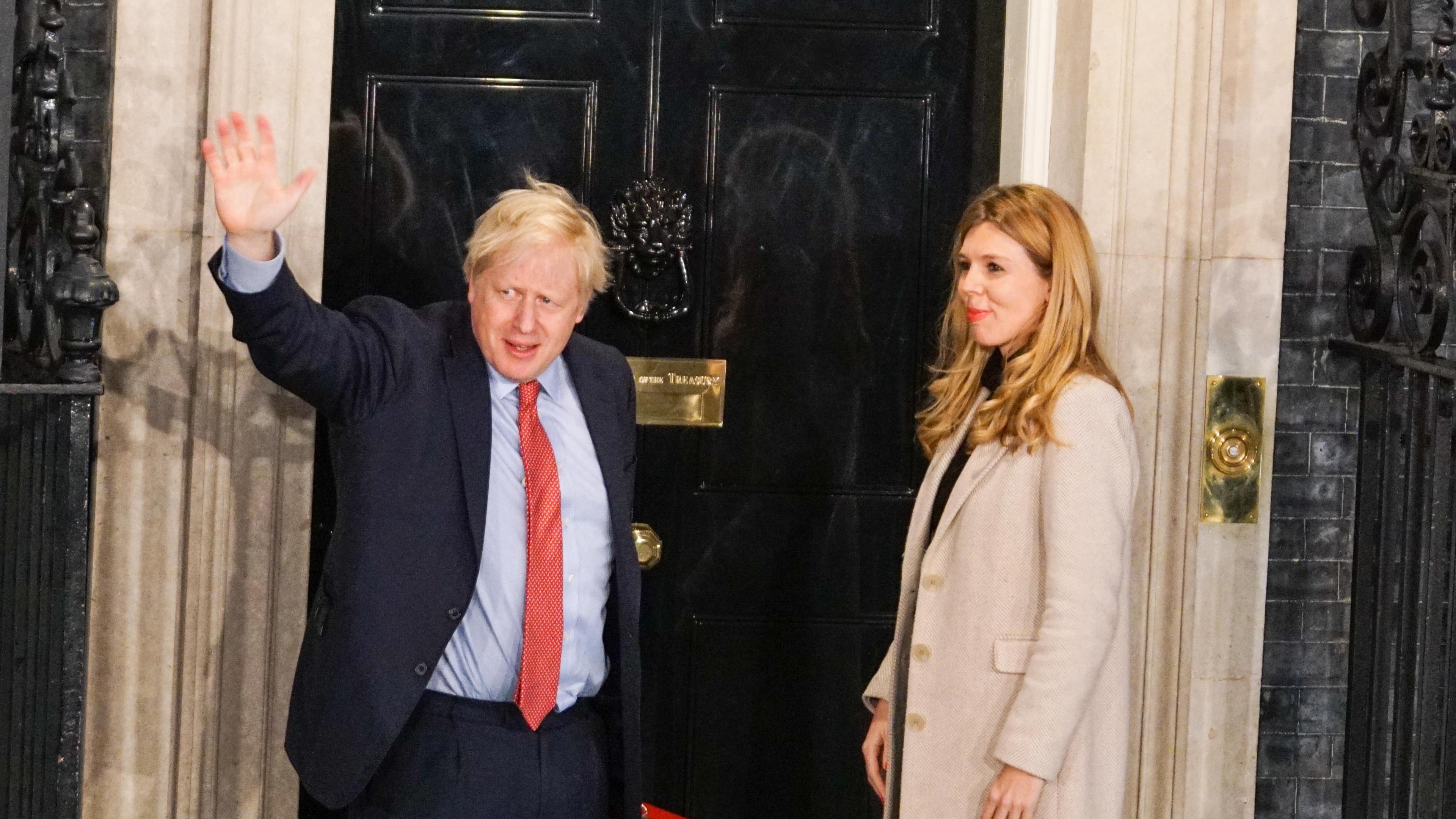 Boris Johnson and Carrie Symonds in Downing Street after the election victory