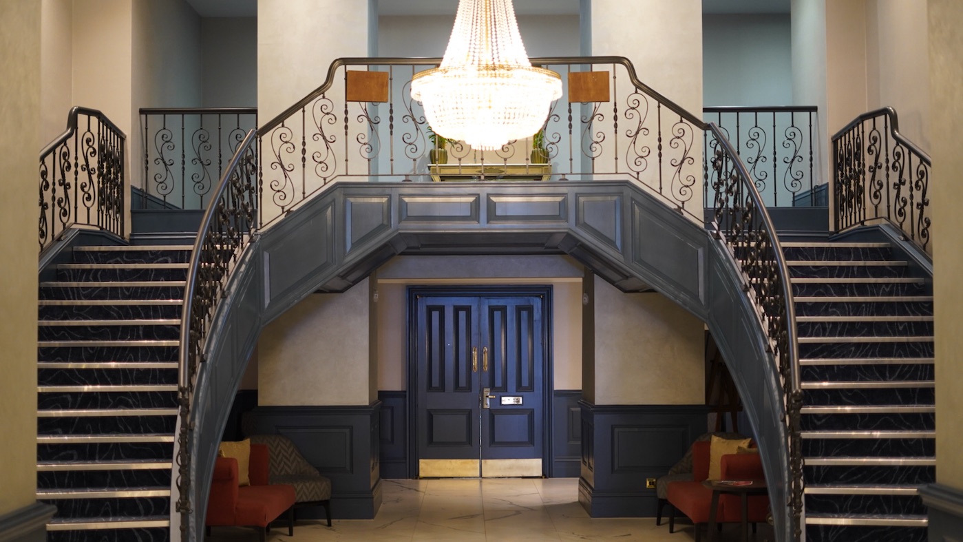 The twin wrought iron staircase at the Double Tree by Hilton Brighton Metropole 