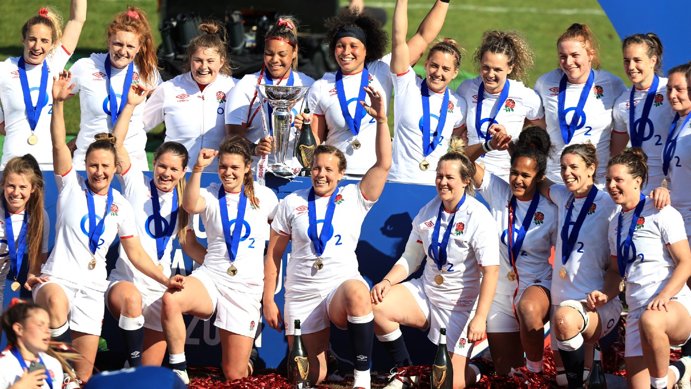 England women celebrate their Six Nations win in 2021  