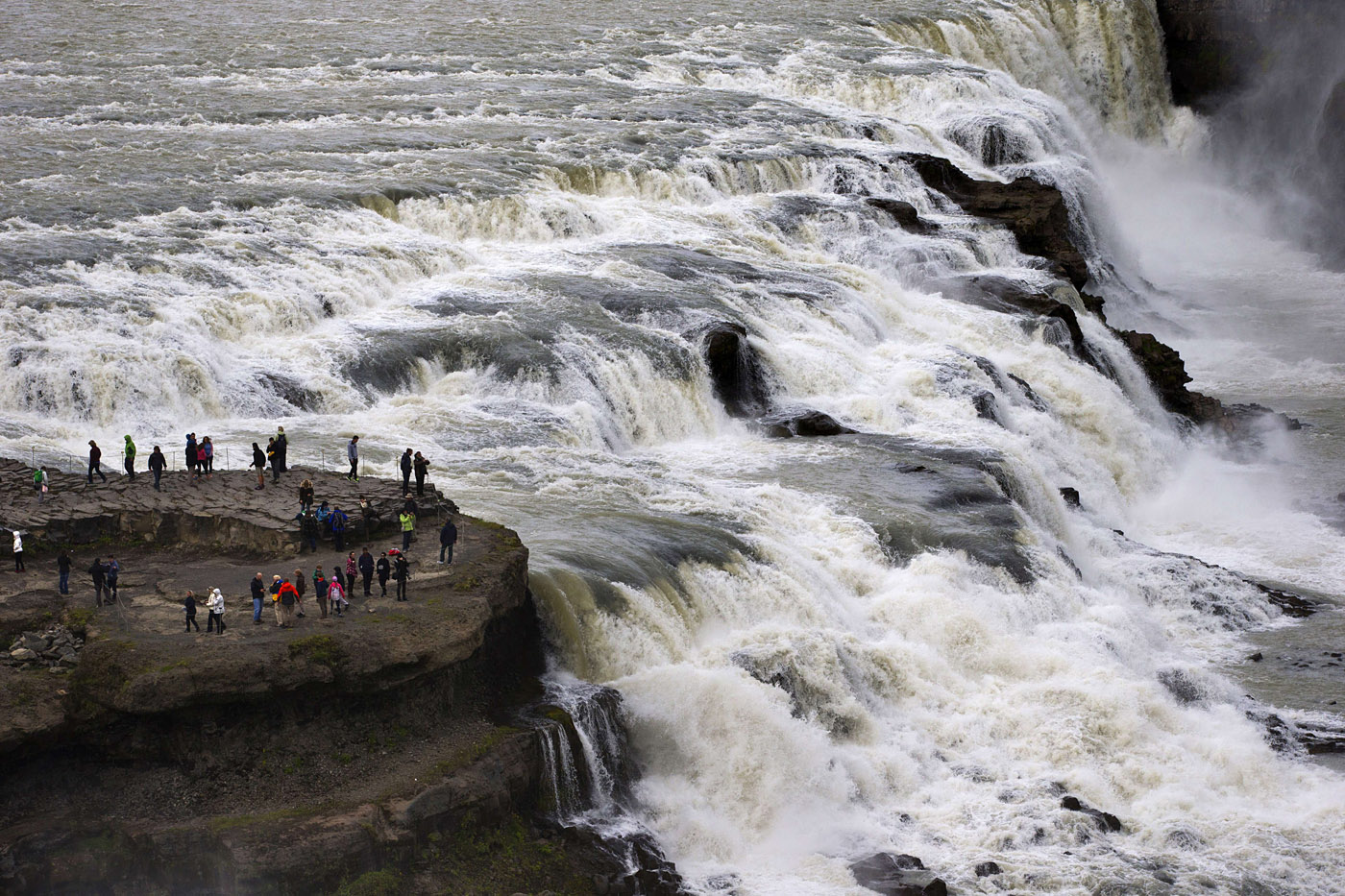 View of the Gullfoss water falls on the river Hvita near Haukadalur in southwestern Iceland on July 6, 2014.AFP PHOTO / JOEL SAGET(Photo credit should read JOEL SAGET/AFP/Getty Images)