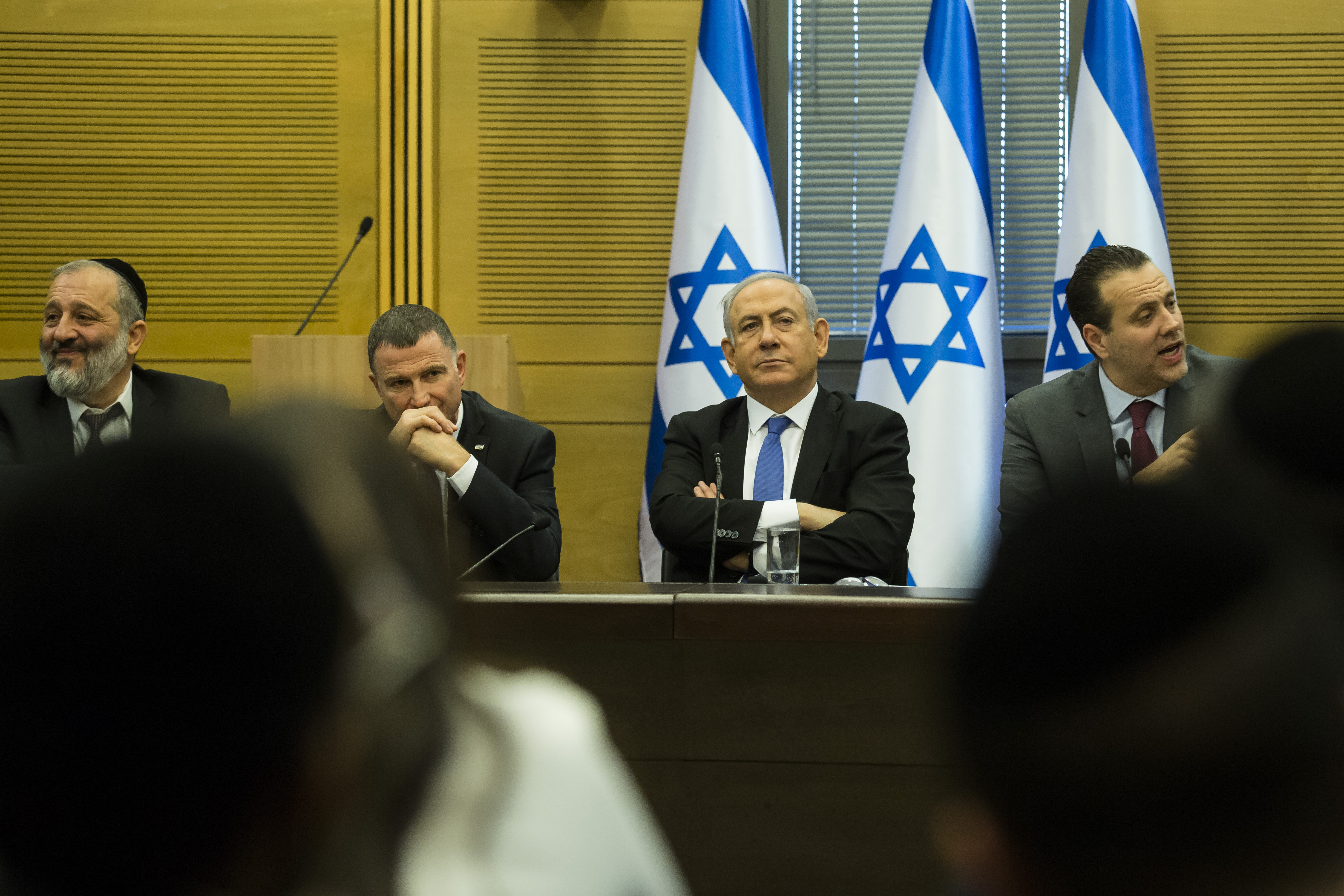 JERUSALEM, ISRAEL - NOVEMBER 20:Israeli Prime Minister Benjamin Netanyahu seen at a right wing parties meeting on November 20, 2019 in Jerusalem, Israel.Israel may face third election after B