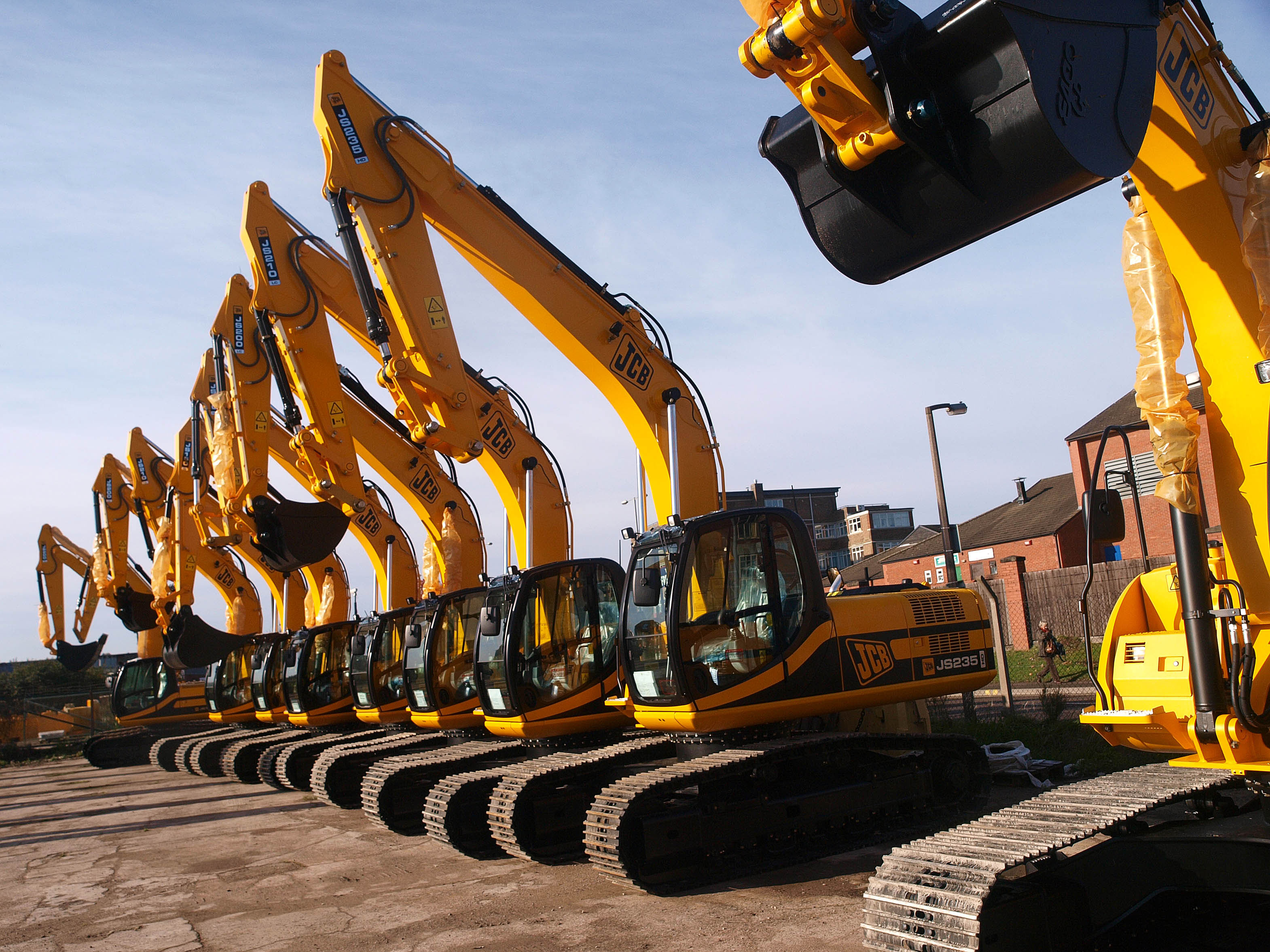 UNITED KINGDOM - OCTOBER 29:JCB earth movers parked at one of the JC Bamford Excavators Ltd. plants in Uttoxeter, U.K., on Wednesday Oct. 29, 2008. Workers at JCB, a closely held U.K. manufac