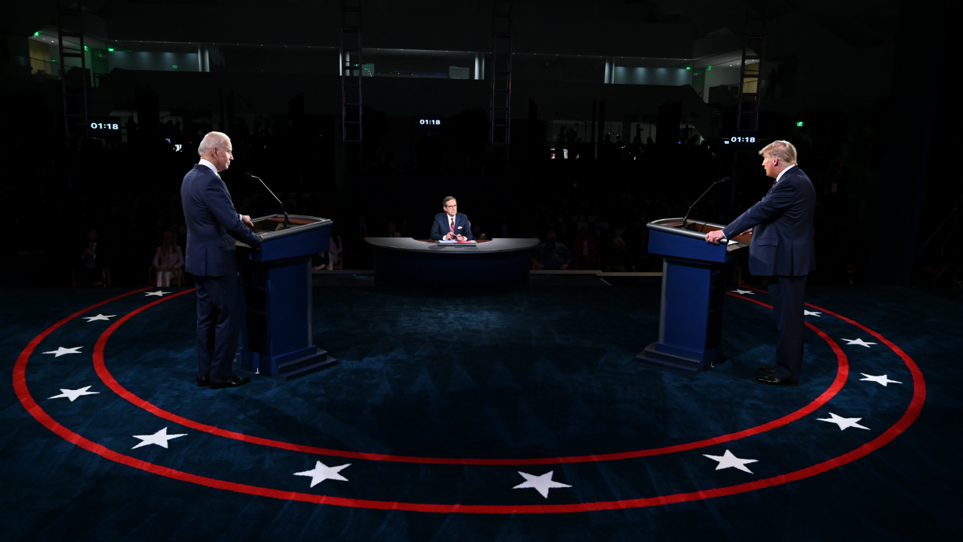 Trump and Biden on stage during the first presidential debate