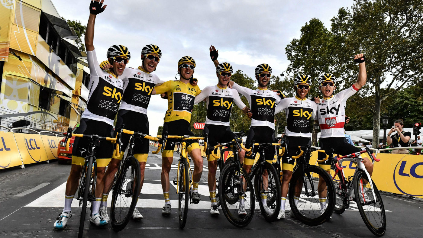 Team Sky cyclist Geraint Thomas (yellow jersey) won the 2018 Tour de France 
