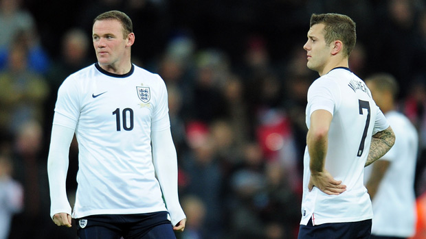 Wayne Rooney and Jack Wilshere of England