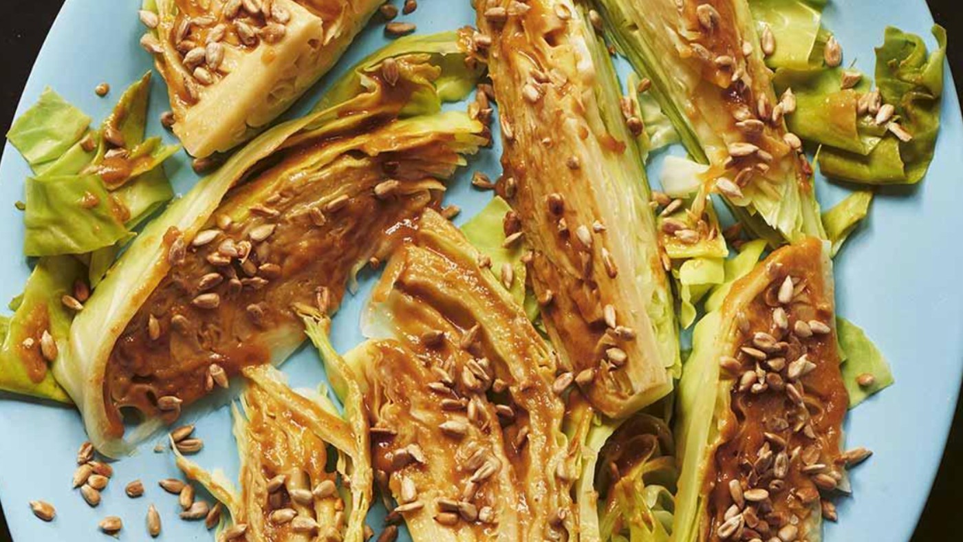 Steamed cabbage with sunflower-seed dressing
