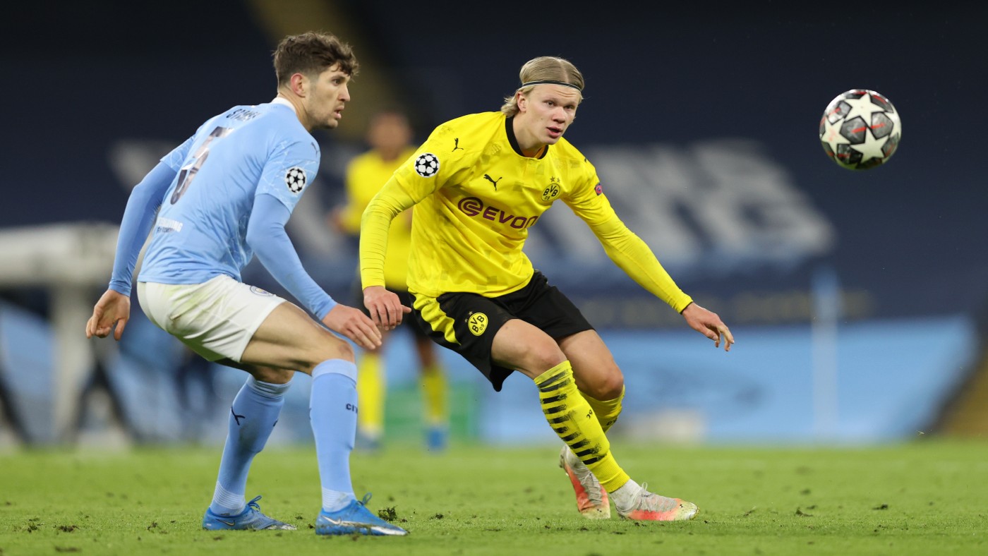 Erling Haaland in action against Man City in last season’s Champions League