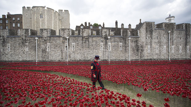888,246 ceramic poppies commemorate WWI at the Tower of London